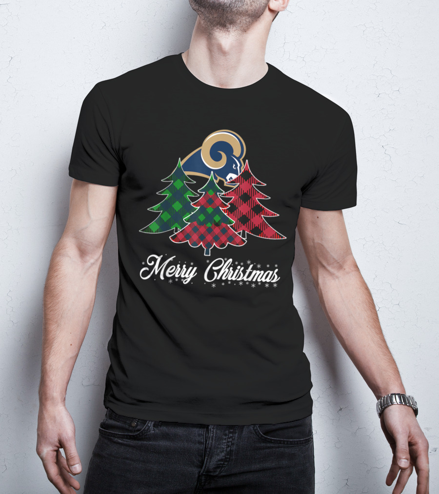 Merry Christmas Los Angeles Rams Plaid Trees Football Team T-Shirt
