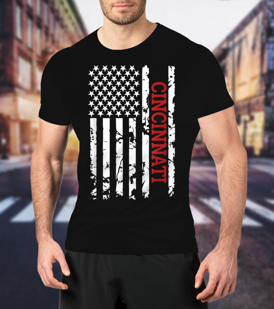Cincinnati American Flag Grunge T-Shirt