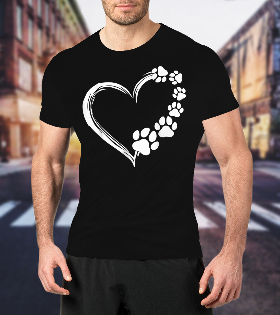 Puppy Paw Print Heart Cute Dog T-Shirt