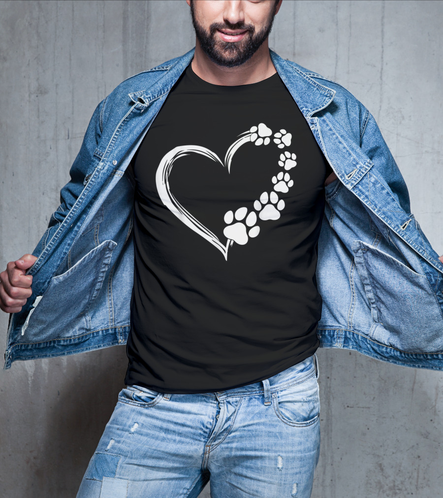 Puppy Paw Print Heart Cute Dog T-Shirt