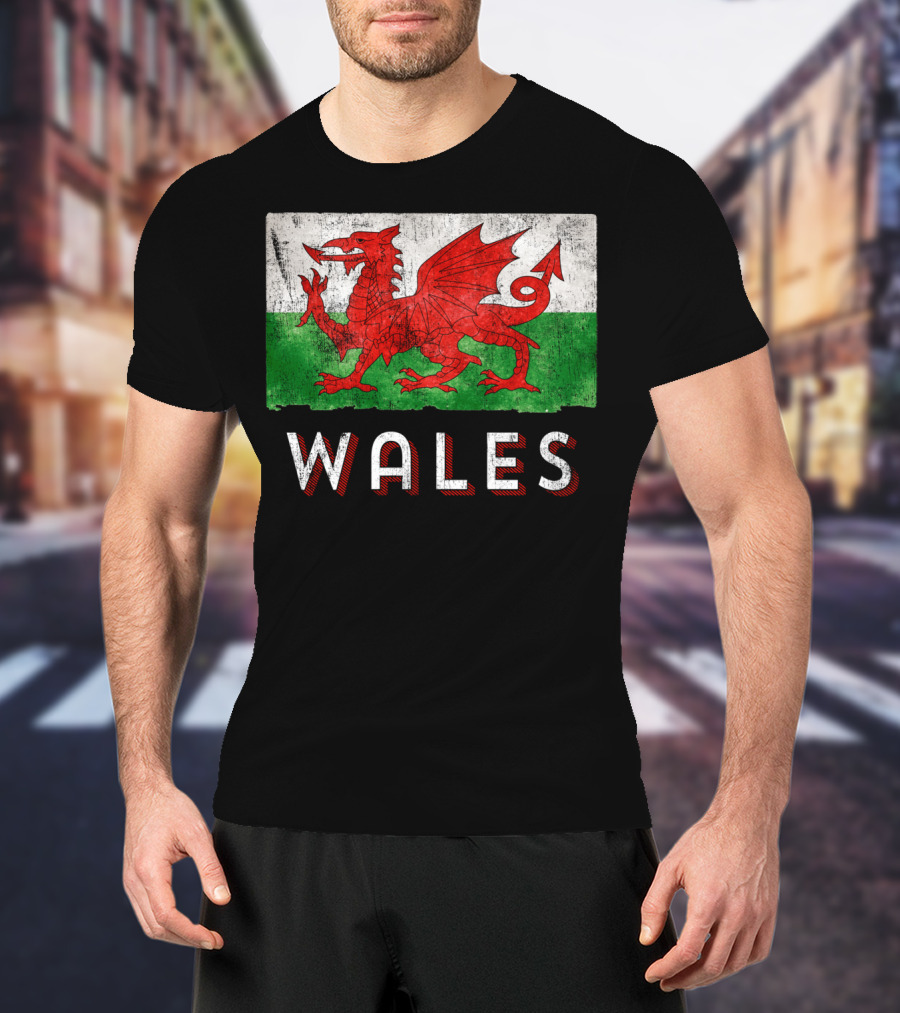 Wales Cymru Rugby Welsh Red Dragon Green Flag T-Shirt