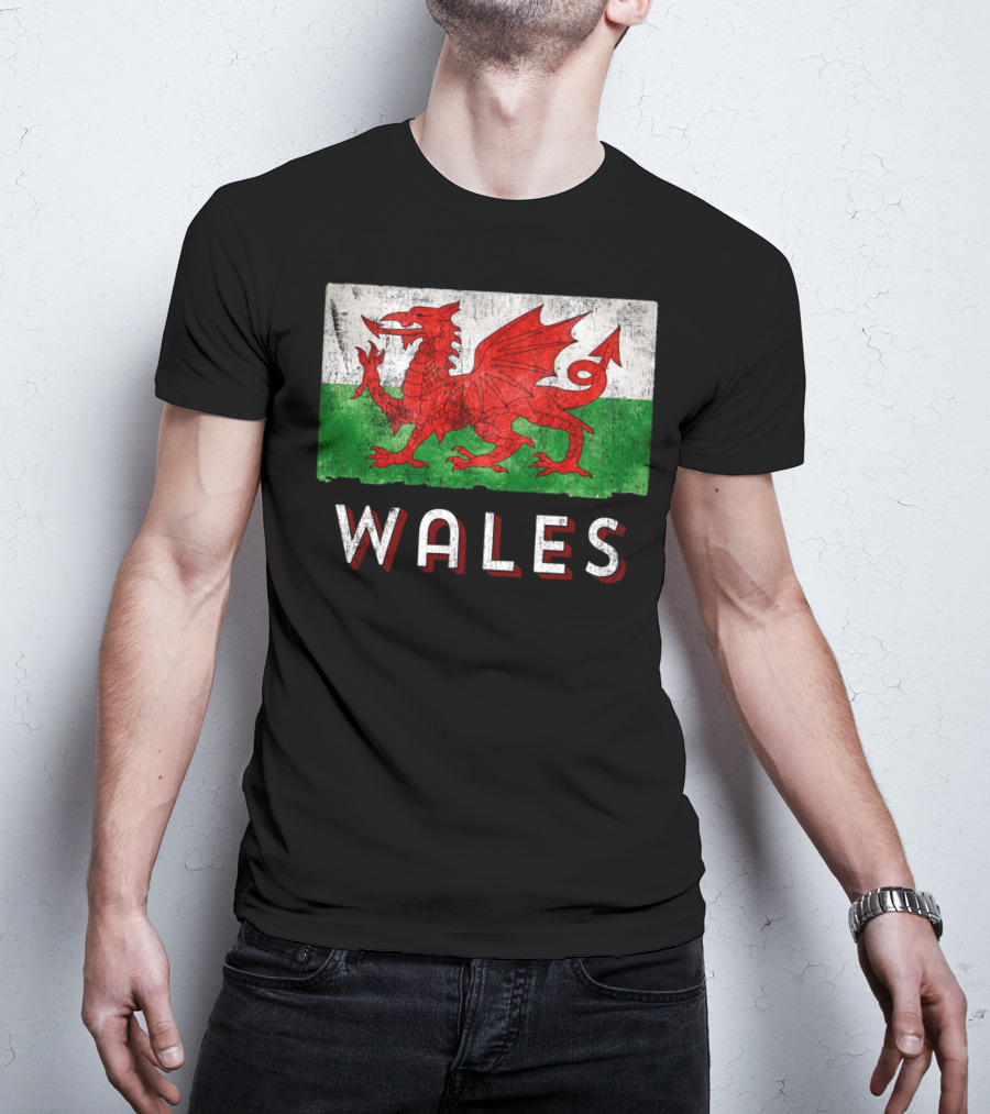 Wales Cymru Rugby Welsh Red Dragon Green Flag T-Shirt