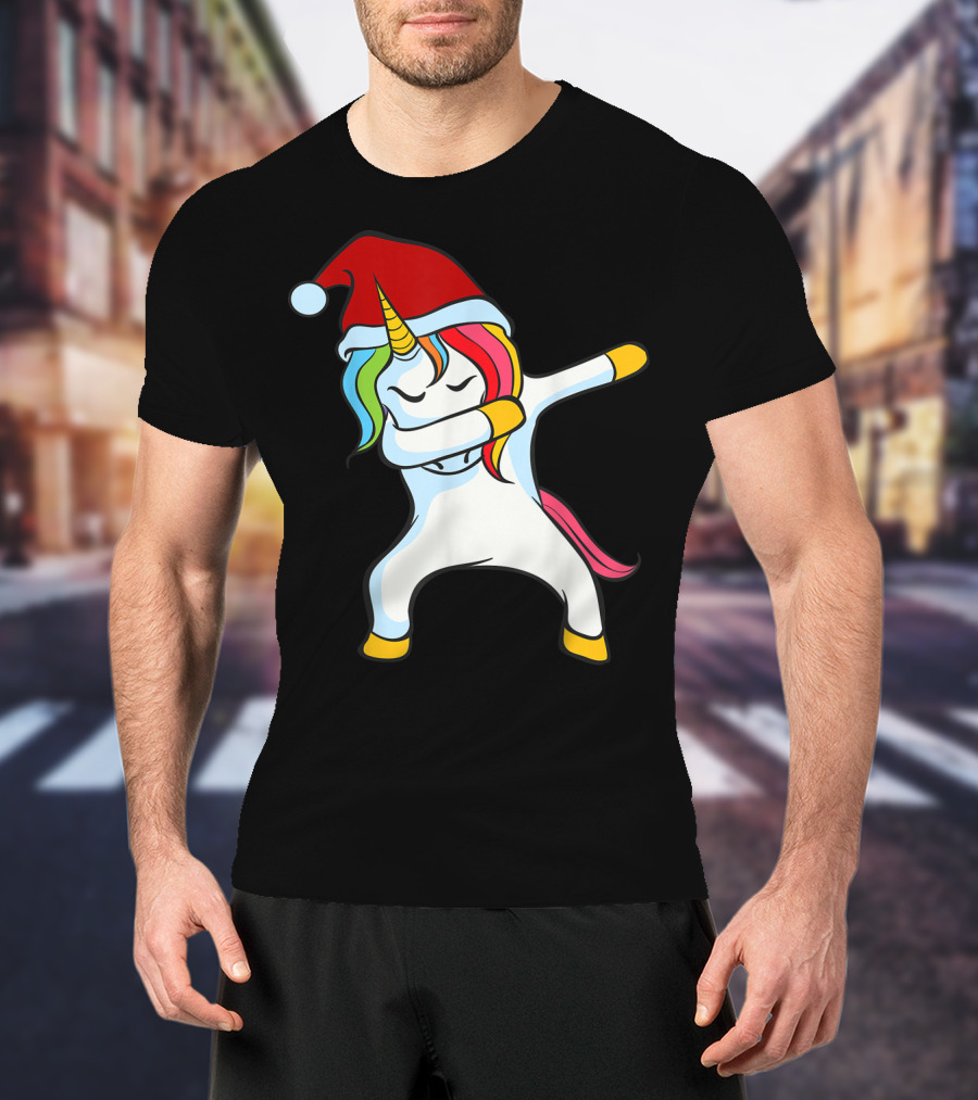 Santa Hat Dabbing Unicorn Christmas Magic T-Shirt