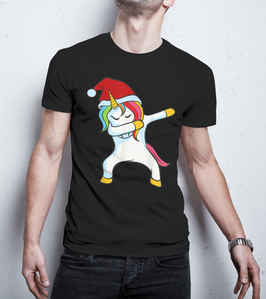 Santa Hat Dabbing Unicorn Christmas Magic T-Shirt