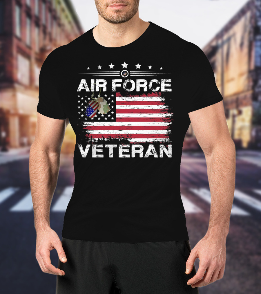 Air Force Veteran Distressed American Flag Dog Tags T-Shirt