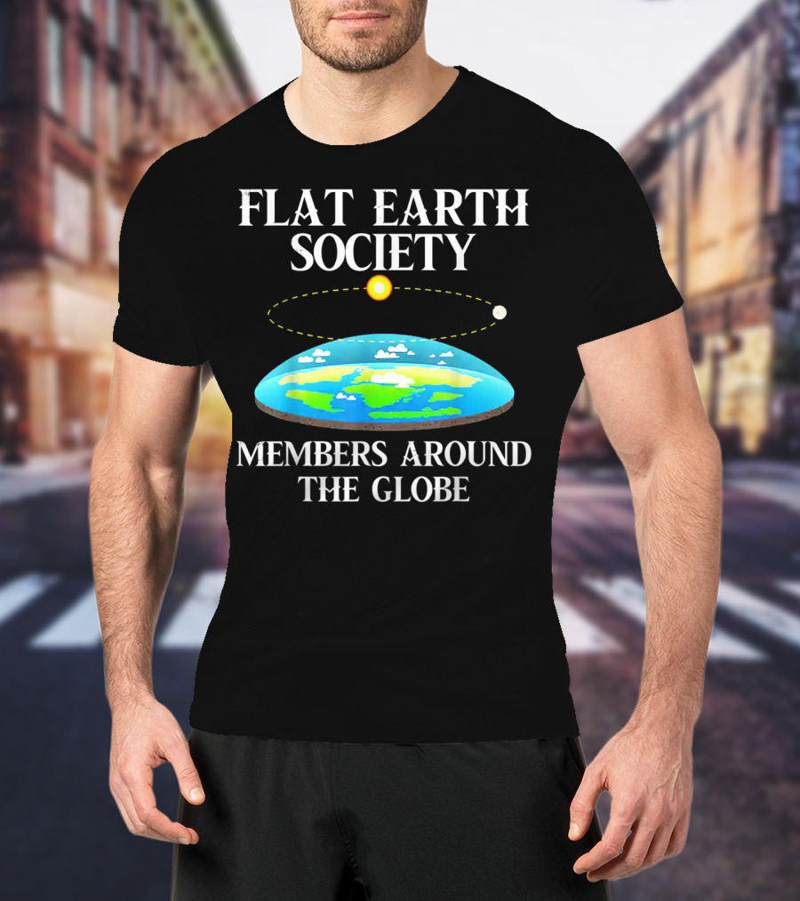 Flat Earth Society Members Around The Globe Flat Earth Concept With Sun And Moon T-Shirt