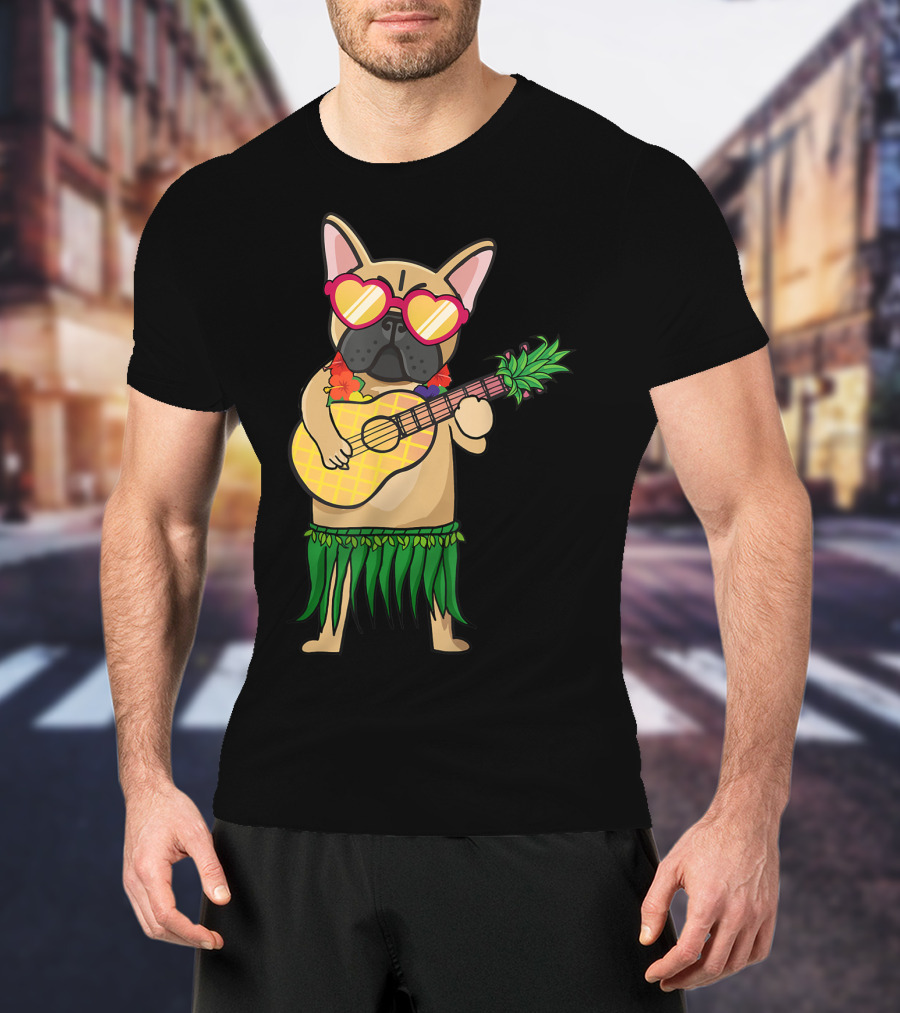 French Bulldog Hawaiian Ukulele Summer Costume T-Shirt