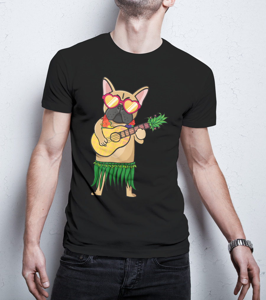 French Bulldog Hawaiian Ukulele Summer Costume T-Shirt