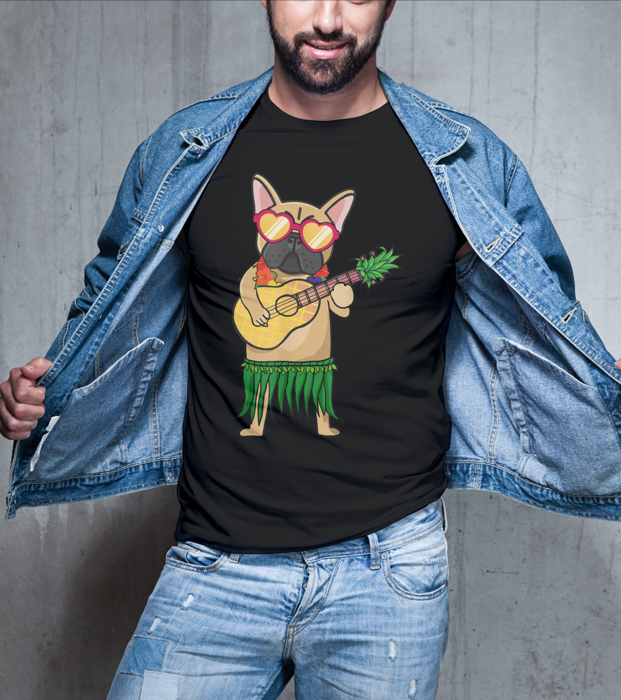 French Bulldog Hawaiian Ukulele Summer Costume T-Shirt
