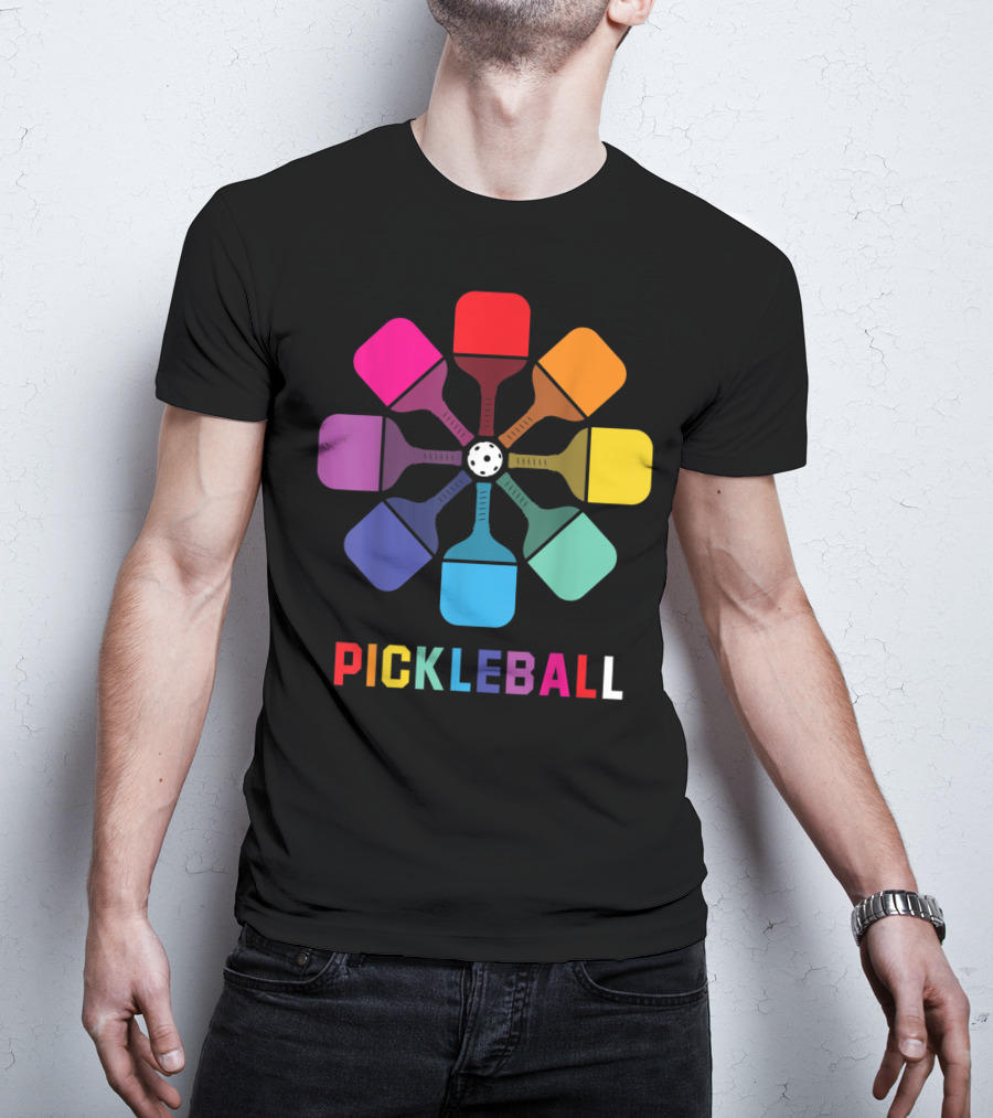Pickleball Fan Colorful Paddle Pattern Player T-Shirt