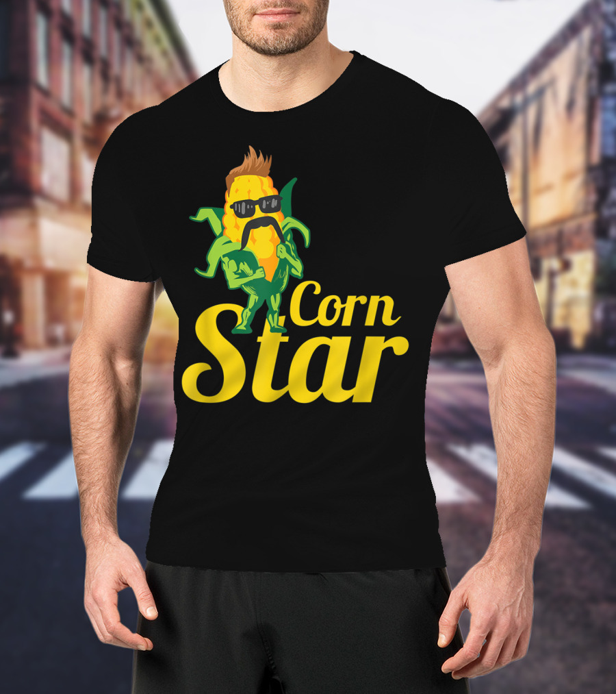 Funny Corn Star With Sunglasses And Mustache Maize Character T-Shirt