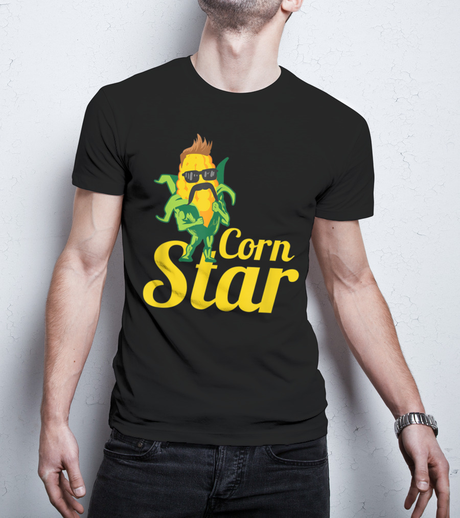 Funny Corn Star With Sunglasses And Mustache Maize Character T-Shirt