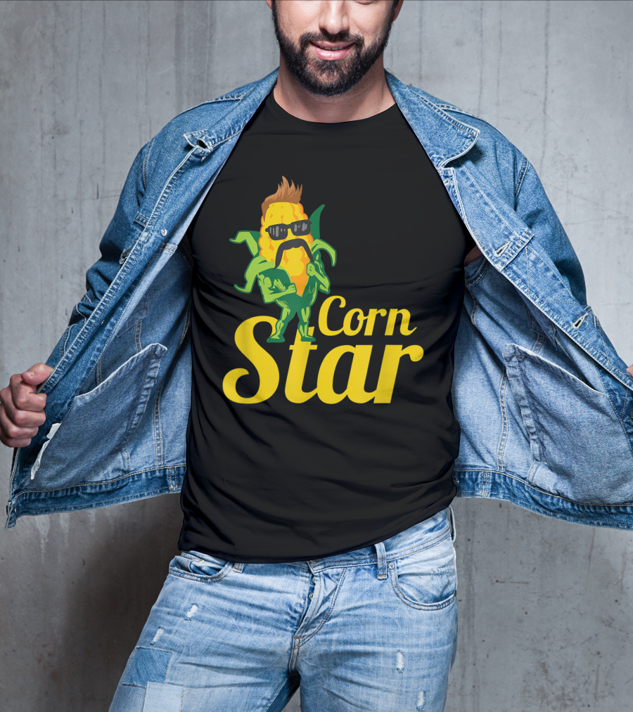 Funny Corn Star With Sunglasses And Mustache Maize Character T-Shirt
