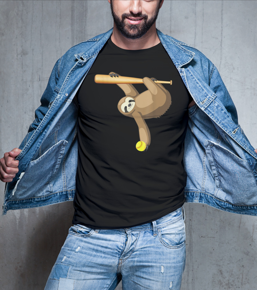 Funny Lazy Sloth Playing Baseball Softball With Bat And Ball T-Shirt