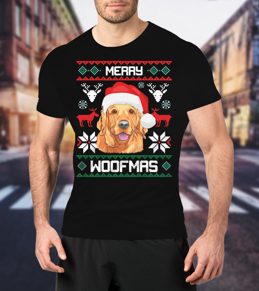 Merry Woofmas Golden Retriever Santa Hat Christmas T-Shirt