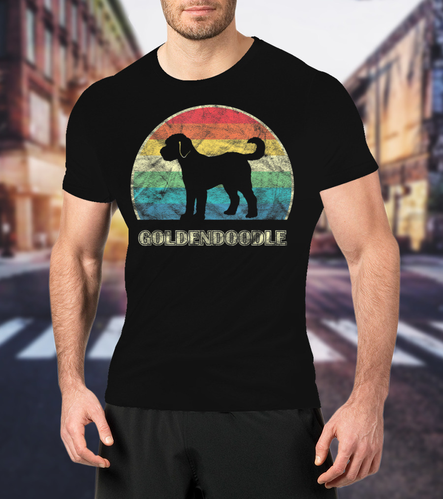 Goldendoodle Silhouette Retro Rainbow T-Shirt