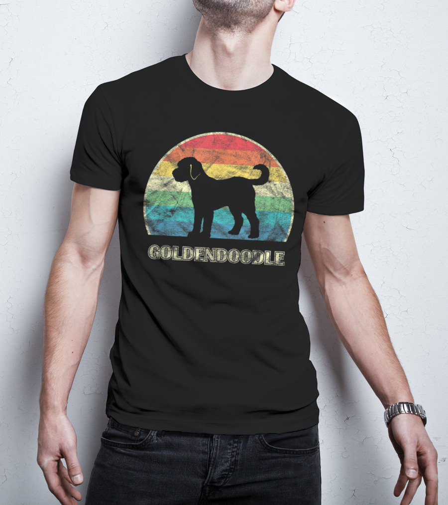 Goldendoodle Silhouette Retro Rainbow T-Shirt