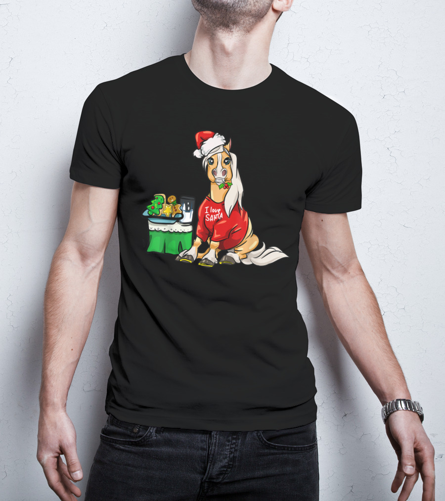 Haflinger Horse I Love Santa Christmas Cookies And Milk Holiday T-Shirt