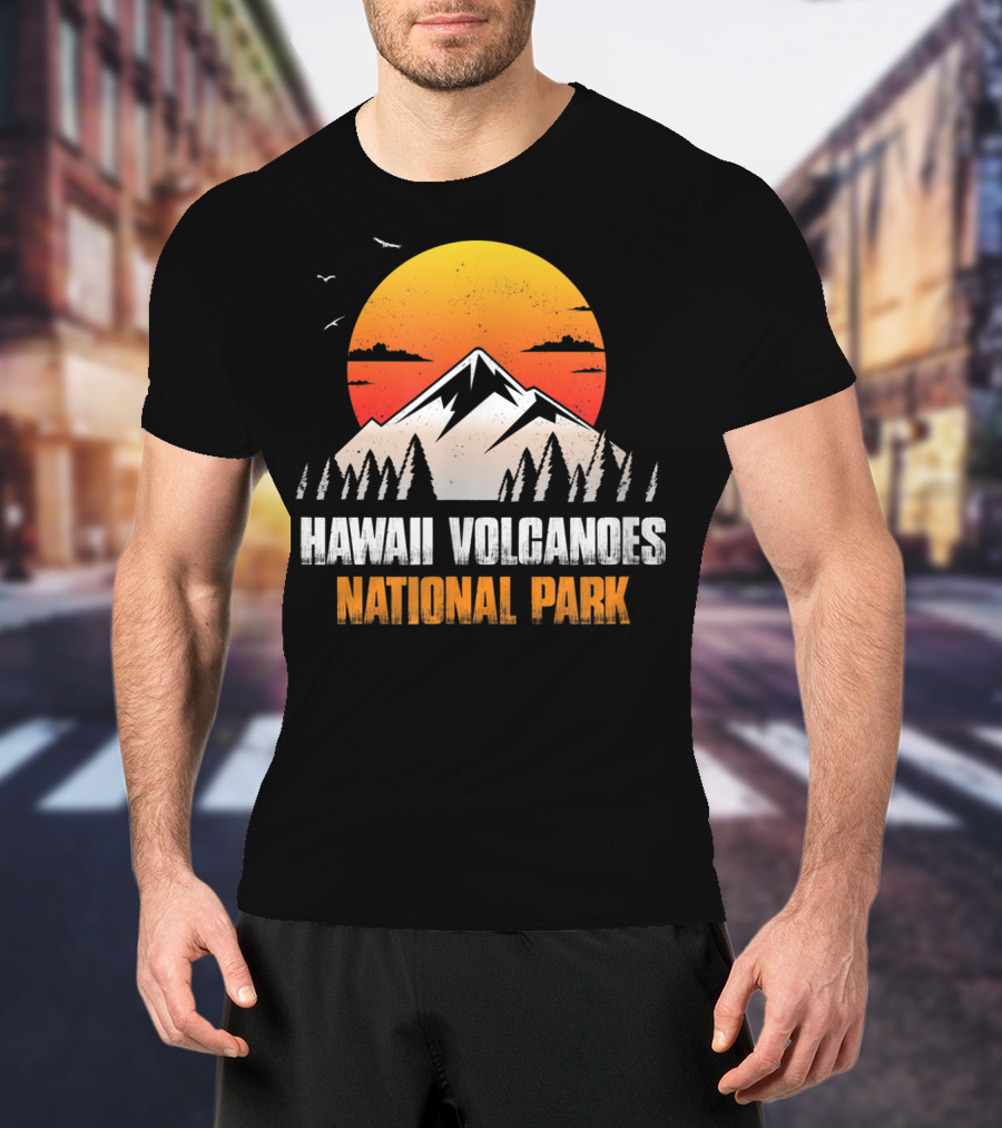 Hawaii Volcanoes National Park Sunset Mountain Landscape With Birds T-Shirt