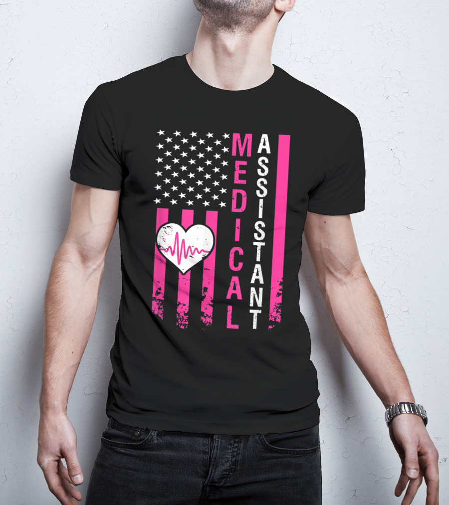 Medical Assistant Heartbeat American Flag T-Shirt