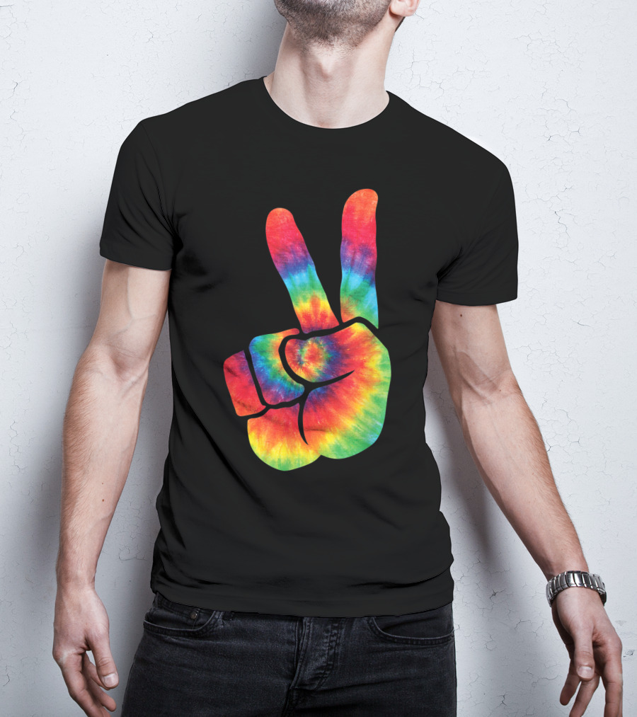 Hippie Tie Dye Peace Hand Colortone Rainbow T-Shirt
