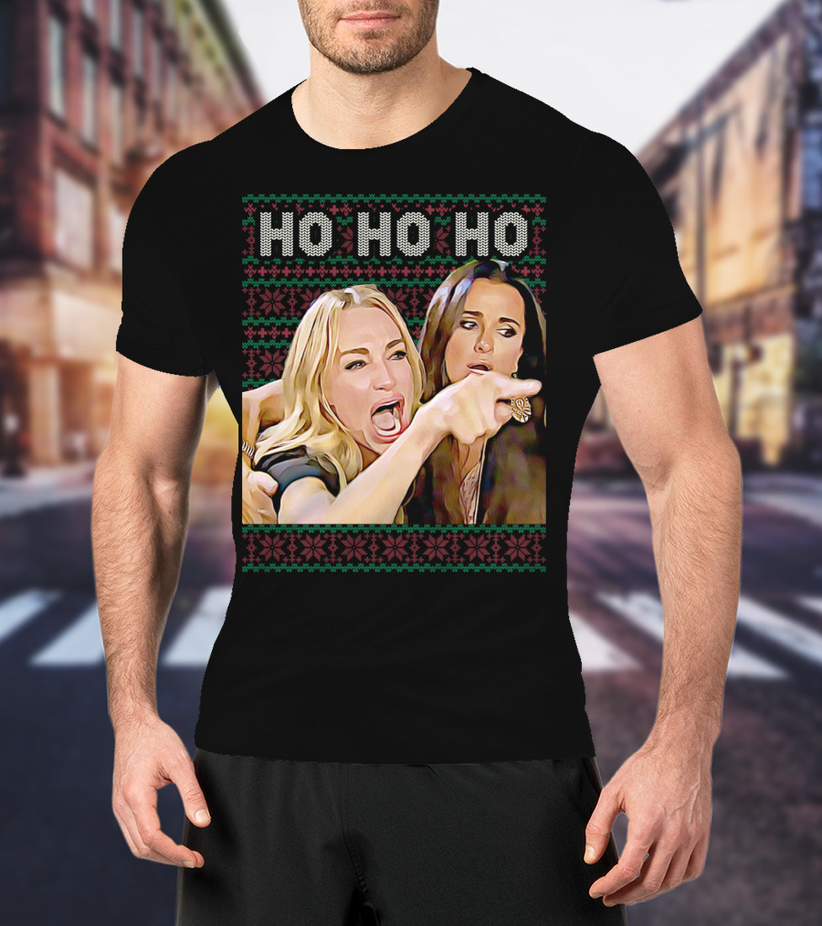Ho Ho Ho Woman Yelling At Cat Meme Christmas T-Shirt