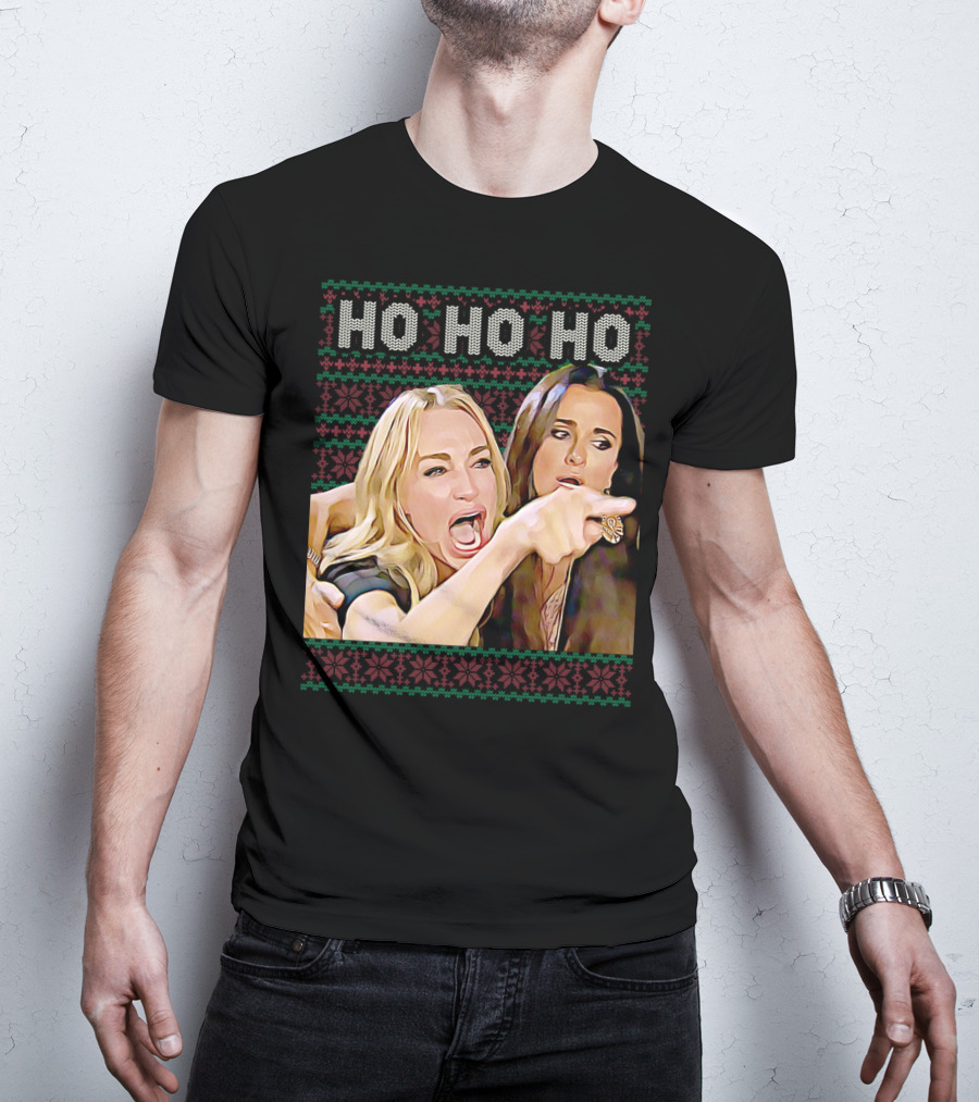 Ho Ho Ho Woman Yelling At Cat Meme Christmas T-Shirt