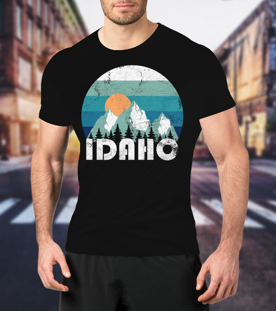 Idaho Mountains Retro Sunset Forest Scenic T-Shirt