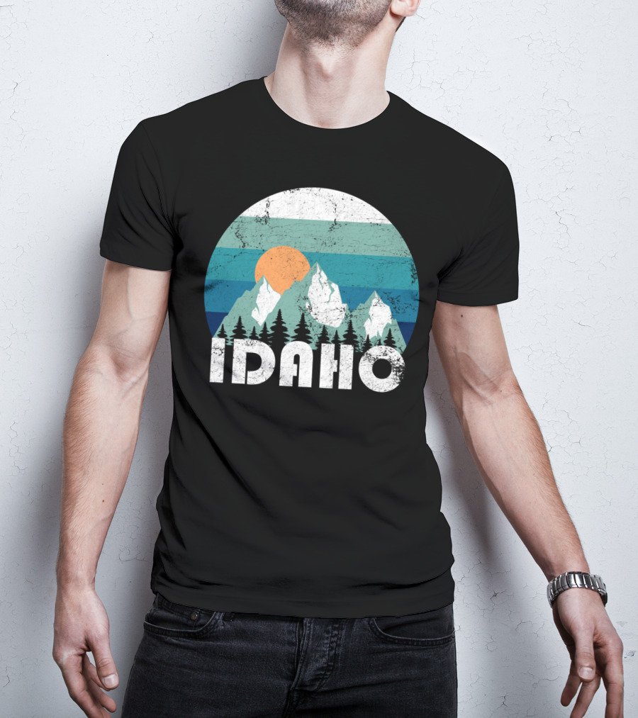 Idaho Mountains Retro Sunset Forest Scenic T-Shirt