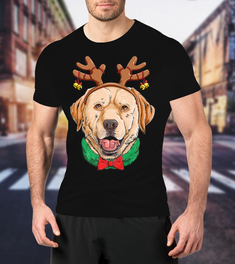 Labrador With Christmas Reindeer Antlers And Bow Tie Dog Xmas O7 T-Shirt