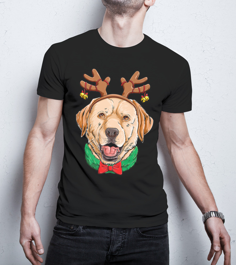 Labrador With Christmas Reindeer Antlers And Bow Tie Dog Xmas O7 T-Shirt