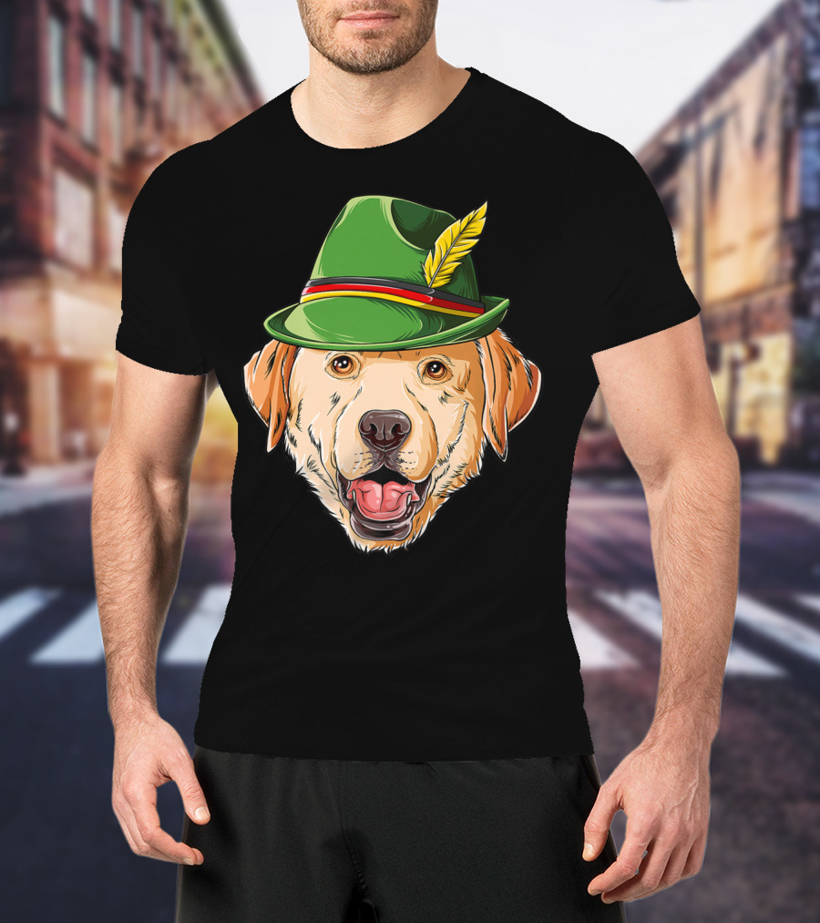 Labrador Oktoberfest Dog In Green German Hat With Feather T-Shirt