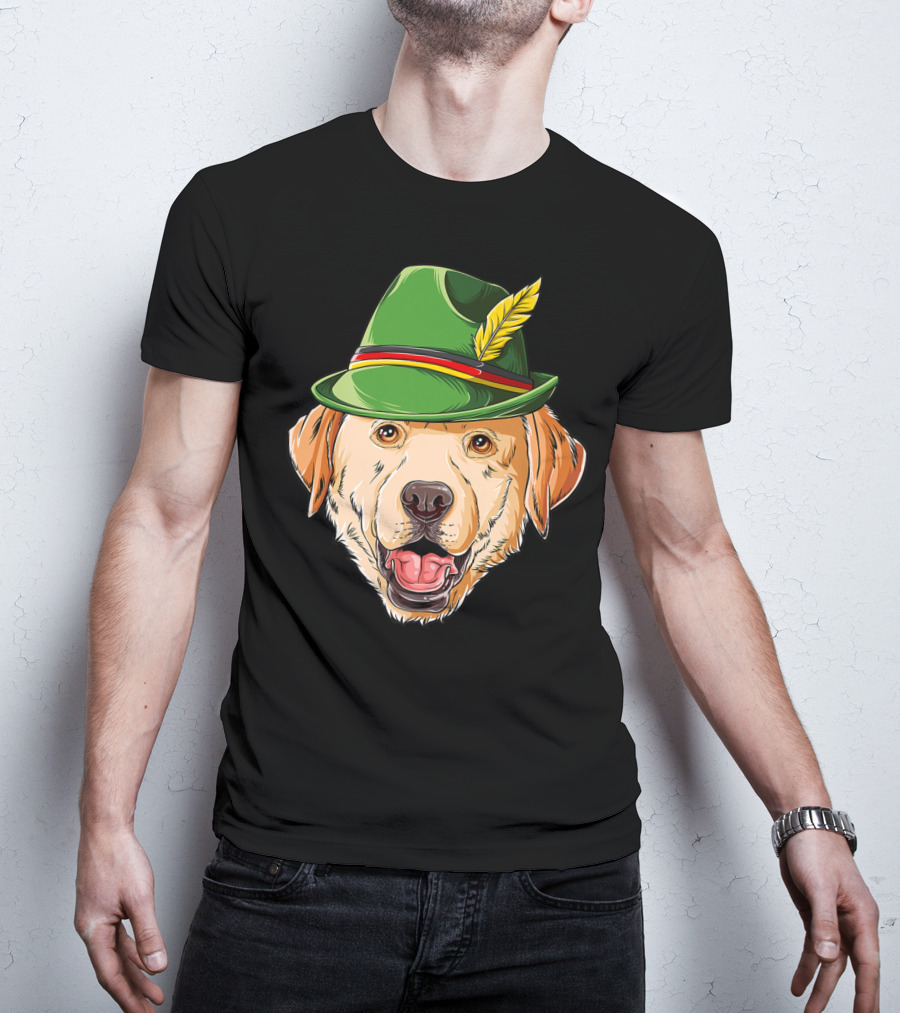 Labrador Oktoberfest Dog In Green German Hat With Feather T-Shirt
