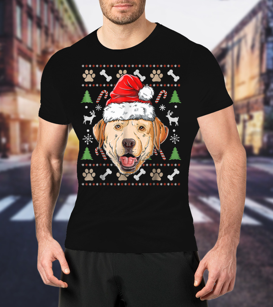 Labrador Ugly Christmas Sweater Santa Hat Xmas Dog Candy Cane Paw Print Snowflake T-Shirt