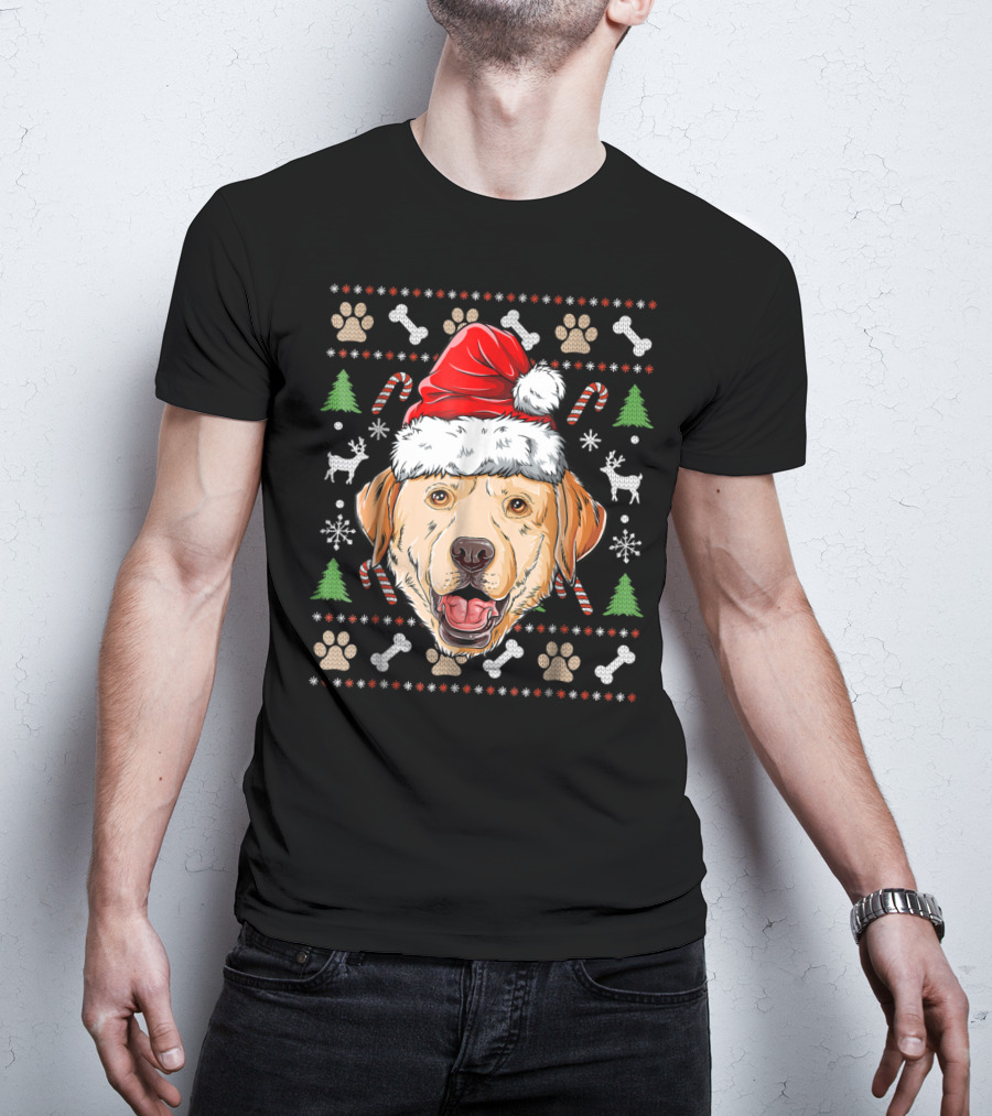 Labrador Ugly Christmas Sweater Santa Hat Xmas Dog Candy Cane Paw Print Snowflake T-Shirt