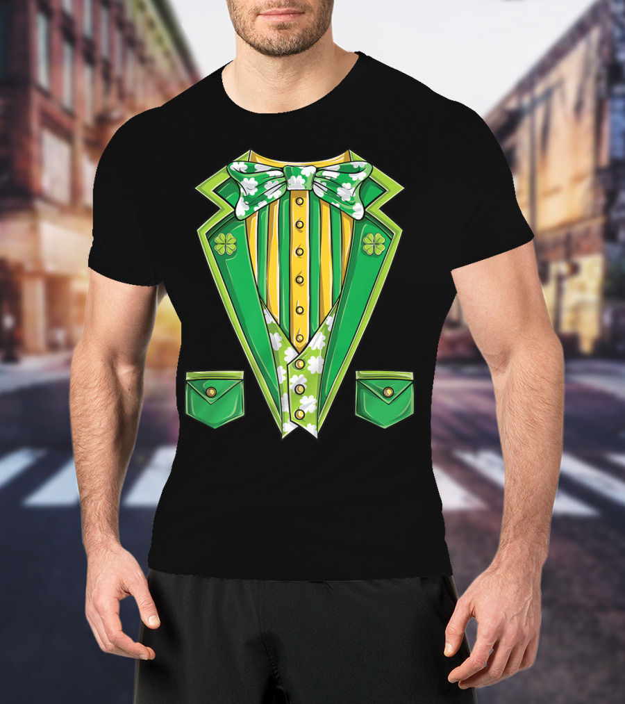 Leprechaun Costume Green Suit With Clover Bowtie For St Patricks Day T-Shirt