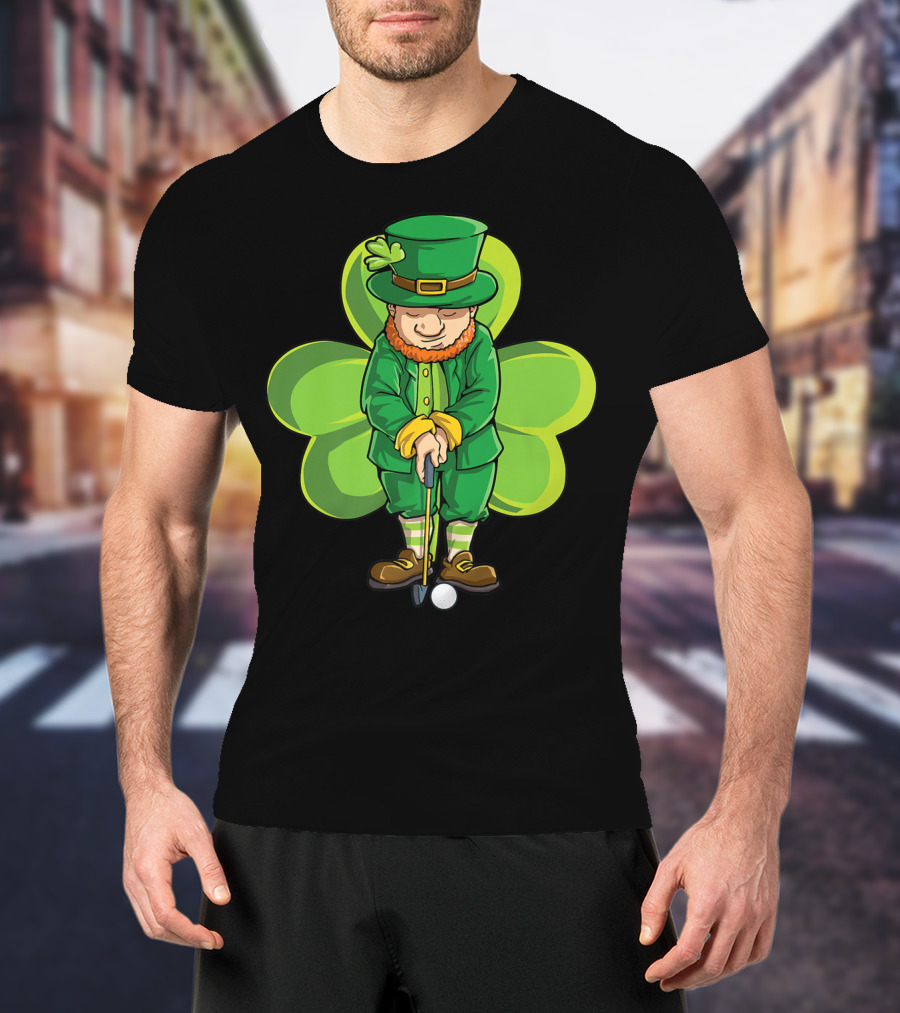 Leprechaun Golf St Patricks Day Boys Four Leaf Clover T-Shirt