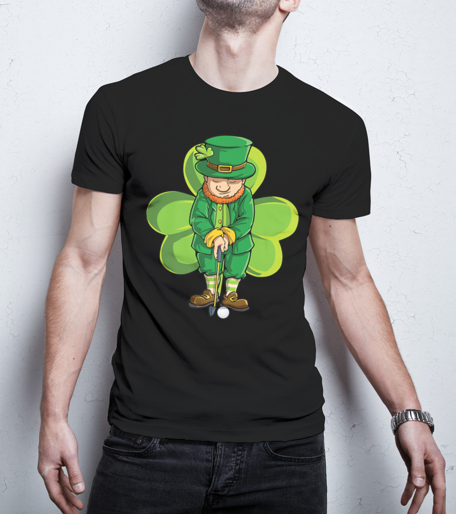 Leprechaun Golf St Patricks Day Boys Four Leaf Clover T-Shirt