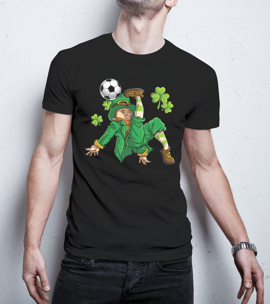 Leprechaun Soccer With Shamrocks And Soccer Ball Kick T-Shirt