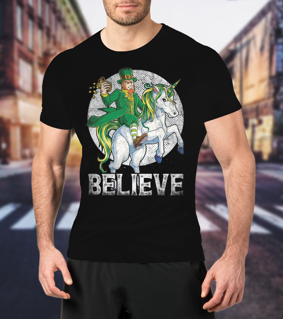 Believe Lepricorn Leprechaun Unicorn St Patricks Day R8 T-Shirt