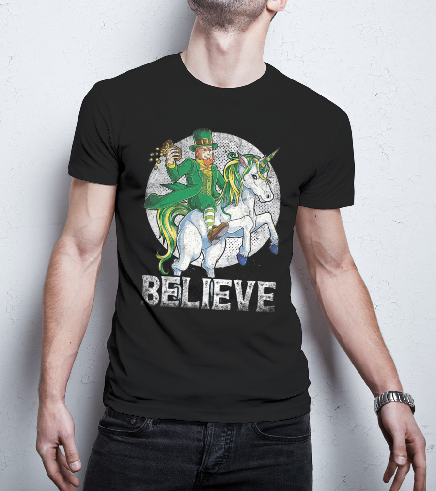 Believe Lepricorn Leprechaun Unicorn St Patricks Day R8 T-Shirt