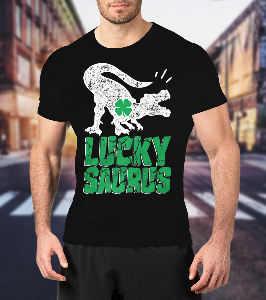 Lucky Saurus Irish Dinosaur Rex T-Shirt