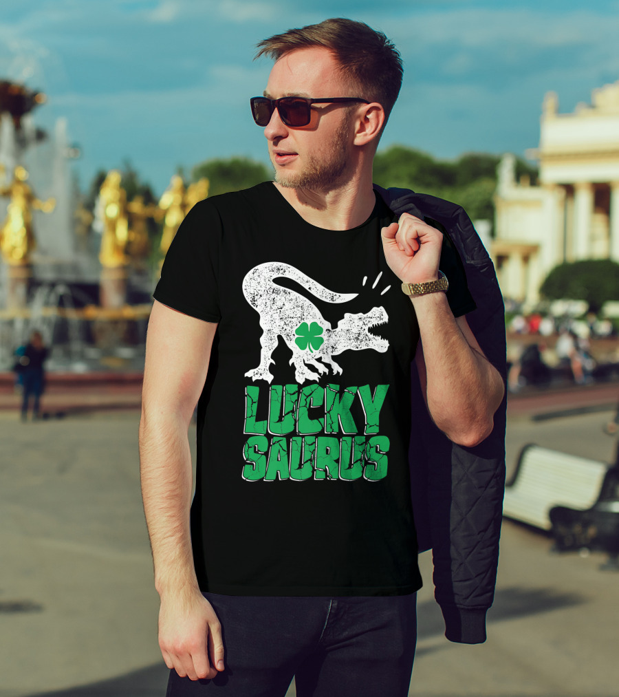 Lucky Saurus Irish Dinosaur Rex T-Shirt
