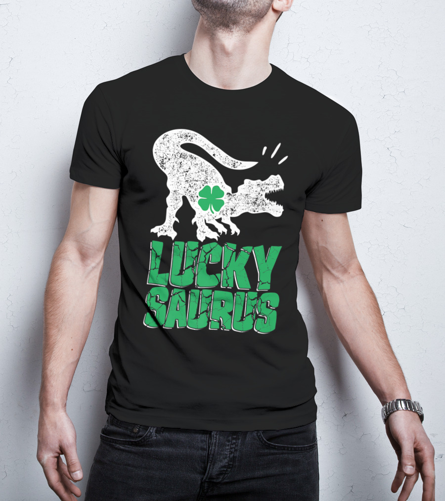Lucky Saurus Irish Dinosaur Rex T-Shirt
