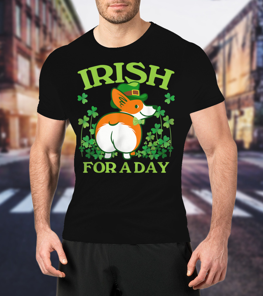 Irish For A Day Pembroke Welsh Corgi St Patrick's Shamrock Hat T-Shirt