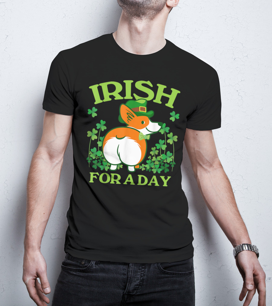 Irish For A Day Pembroke Welsh Corgi St Patrick's Shamrock Hat T-Shirt