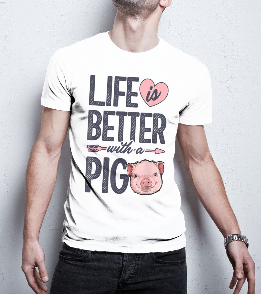 Life Is Better With A Pig Pigs Farm Farmer Pig Face Heart Arrow T-Shirt