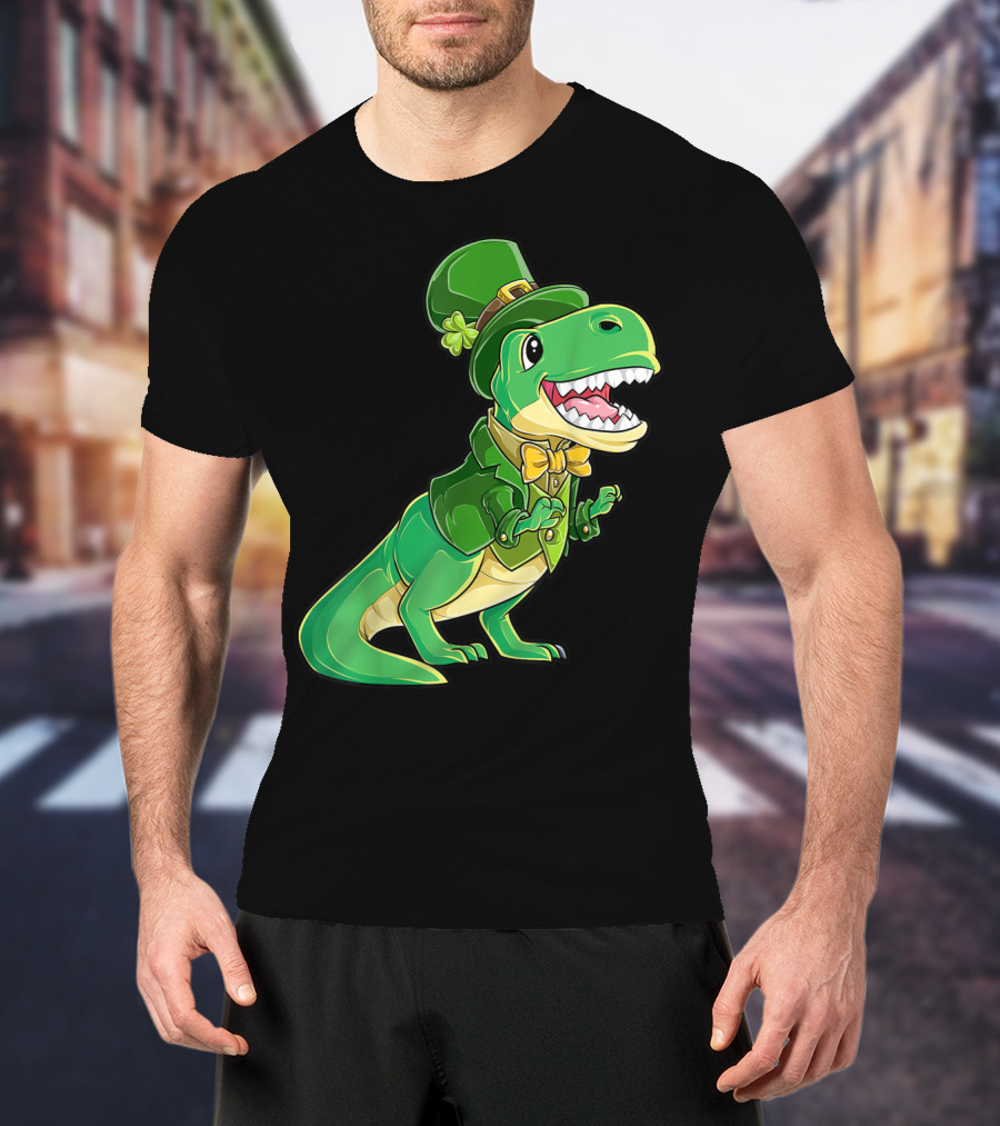 St Patricks Day Dinosaur Leprechaun Irish Boys T-Shirt