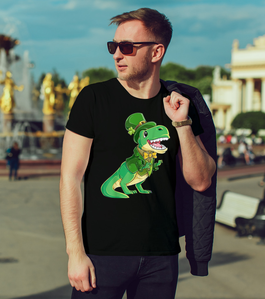 St Patricks Day Dinosaur Leprechaun Irish Boys T-Shirt