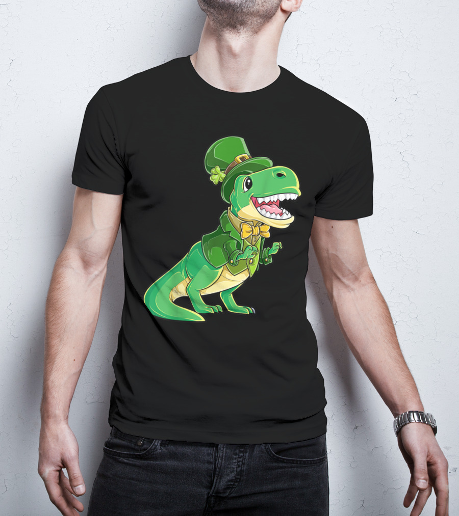 St Patricks Day Dinosaur Leprechaun Irish Boys T-Shirt